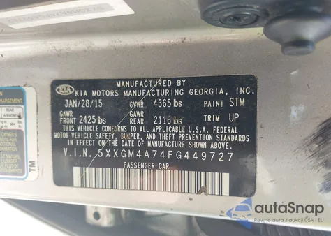 2015 Kia Optima Lx from USA, damaged, VIN 5XXGM4A74FG449727